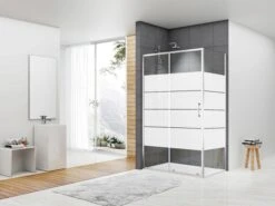 Box Doccia Angolare Arek 90x120 H190 Porta Scorrevole E Lato Fisso Cristallo 6 Mm Trasparente Serigrafato Cromo