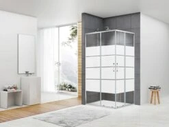 Box Doccia Angolare Arek 70x80 H190 Porte Scorrevoli Cristallo 6 Mm Trasparente Serigrafato Cromo