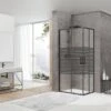 Box Doccia Angolare Arek 70x100 H190 Porte Scorrevoli Cristallo 6 Mm Trasparente Serigrafato Nero Opaco -Vendite BagnoVivo arek porta porta rettangolare nero opaco 2