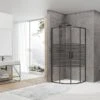 Box Doccia Angolare Semicircolare Arek 80x80 H190 Porte Scorrevoli Cristallo 6 Mm Trasparente Serigrafato Nero Opaco -Vendite BagnoVivo arek semicircolare nero opaco
