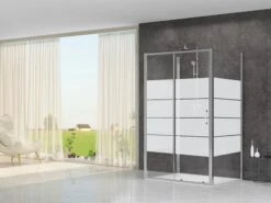 Box Doccia Arek 70x100x70 H190 Porta Scorrevole E 2 Lati Fissi Cristallo 6 Mm Trasparente Serigrafato Cromo