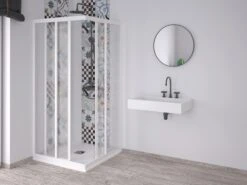 Box Doccia Angolare Skill 2 Ante Scorrevoli 75x90 Cm Acrilico Semitrasparente Effetto Bagnato Bianco Pastello