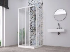 Box Doccia Skill 2 Ante Scorrevoli E Lato Fisso 70x100x70 Cm Acrilico Semitrasparente Effetto Bagnato Bianco Pastello