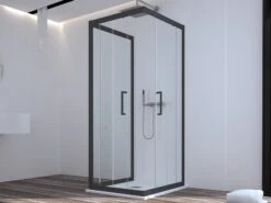 Box Doccia Zen 70x90x70 H190,4 2 Porte Scorrevoli E Lato Fisso Cristallo 6 Mm Trasparente Nero Opaco