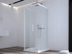 Box Doccia Zen 80x80x80 H190,4 Cm 2 Porte Scorrevoli E Lato Fisso Cristallo 6 Mm Trasparente Bianco Opaco