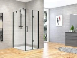 Box Doccia Angolare Fantasy2 70x80 H192 Porta Pieghevole E Lato Fisso Cristallo 6 Mm Trasparente Nero Opaco