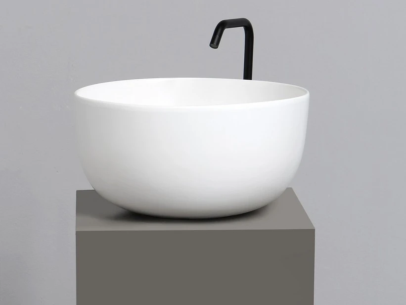 Lavabo Da Appoggio Dome Ø44,5 H24 In Ceramica Bianco Lucido 3 Lavabo Da Appoggio Dome Ø44,5 H24 In Ceramica Bianco Lucido
