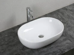 Lavabo Da Appoggio Ticino 60x42 H14 In Ceramica Bianco Lucido