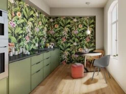 Decoro Murales Tropical Black Gres Effetto Carta Da Parati Tropicale Composizione 120x120