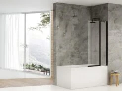 Parete Vasca Mulan 100X140 Cristallo Trasparente 6mm Profilo Nero Opaco