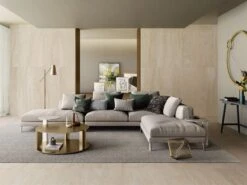 Piastrella Sottile 5 Mm Slim Travertino Beige 50X150 Gres Effetto Travertino