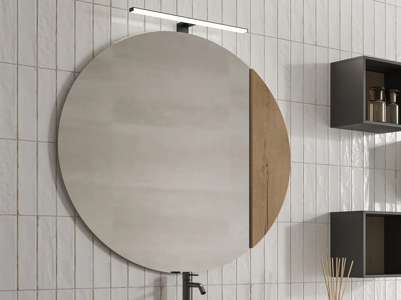 Specchio Bagno OXYGEN Ø 90 Cm. Con Inserto Impiallacciato In Legno Naturale Rovere Nodi 3 Specchio Bagno OXYGEN Ø 90 Cm. Con Inserto Impiallacciato In Legno Naturale Rovere Nodi