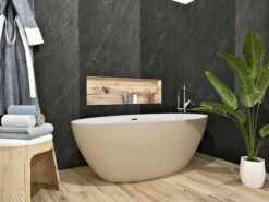 Vasca Freestanding Nemo5 Solid Surface Bicolor 150X70 Bianco Lucido E Tortora Opaco