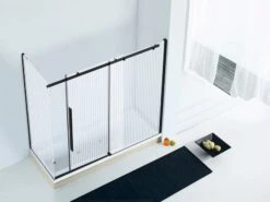 Box Sopravasca Velo Cm 170x80 H150 Porta Scorrevole Destra Cristallo Serigrafato Profili Nero Opaco