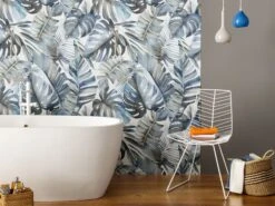 Decoro Wallart Borneo Blue Gres Sottile Effetto Carta Da Parati Tropicale Composizione 100x100