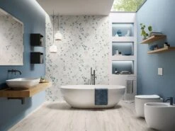 Decoro Wallart Jasmine Blue Gres Sottile Effetto Carta Da Parati Floreale Composizione 100x100